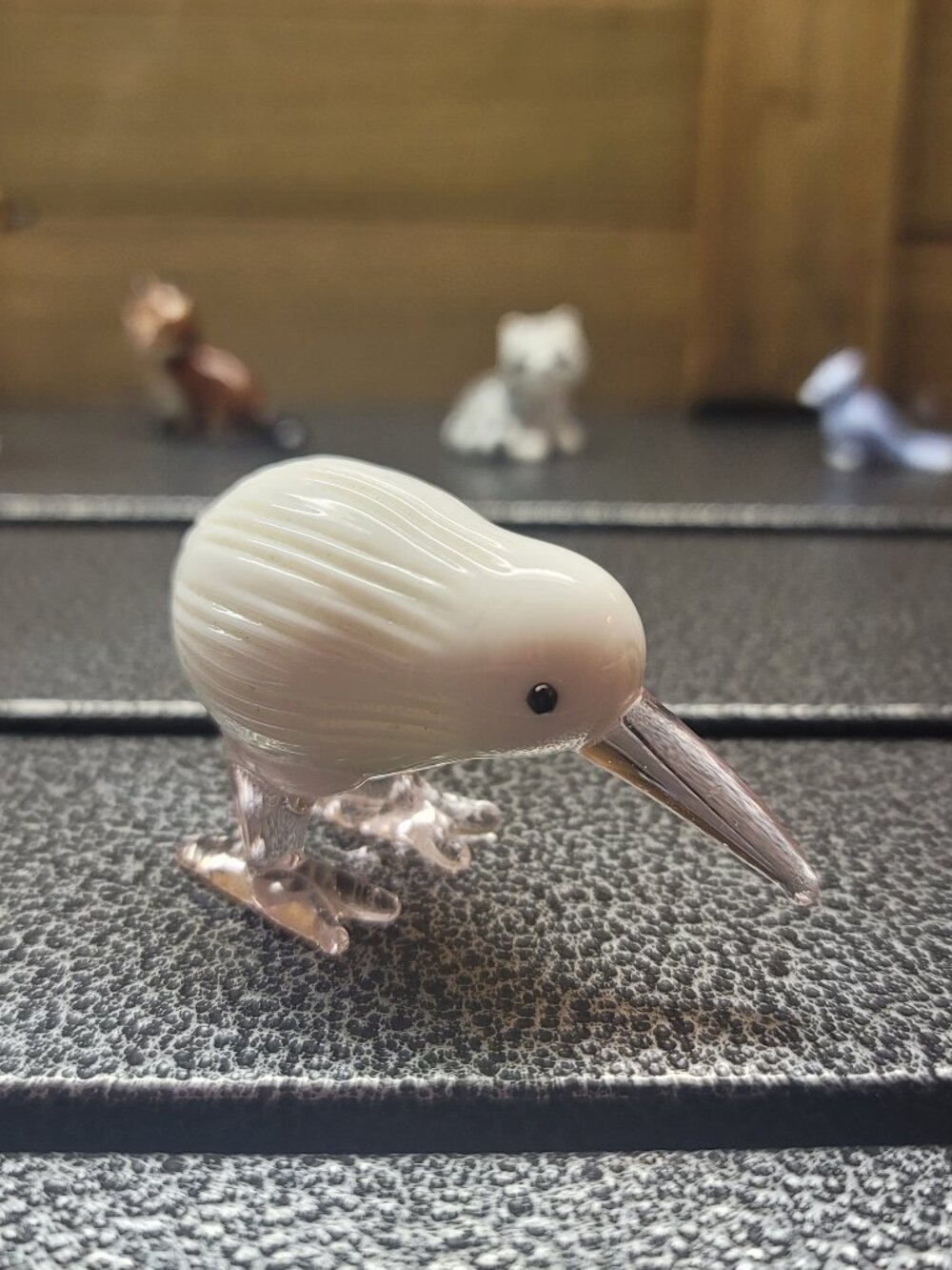 White & Pink Adorable Blown Glass Kiwi Bird Figurine